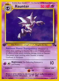 Haunter 21/62 Fossil Pokémon card