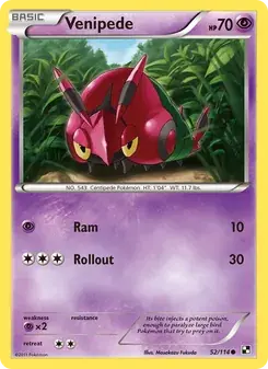 Venipede 52/114 Black & White Pokémon card
