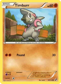 Timburr 58/114 Black & White Pokémon card