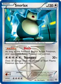 Snorlax 101/135 Plasma Storm Pokémon card