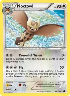Noctowl 92/116 Plasma Freeze Pokémon card
