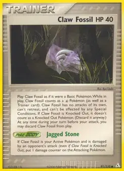 Claw Fossil 91/110 Holon Phantoms Pokémon card