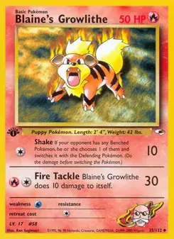 Blaine's Growlithe 35/132 Gym Heroes Pokémon card