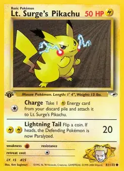 Lt. Surge's Pikachu 81/132 Gym Heroes Pokémon card