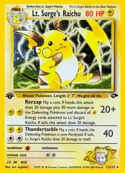 Lt. Surge's Raichu 11/132 Gym Challenge Pokémon card