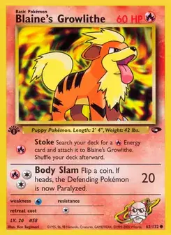 Blaine's Growlithe 62/132 Gym Challenge Pokémon card