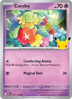 Comfey 077/128 30th Celebration Pokémon card