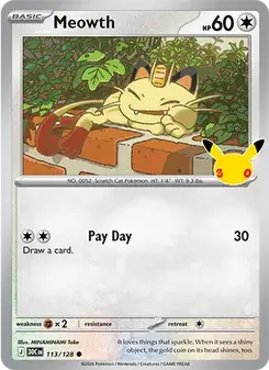 Meowth 113/128 30th Celebration Pokémon card