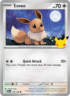 Eevee 118/128 30th Celebration Pokémon card