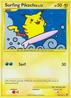 Surfing Pikachu 114/111 Rising Rivals Pokémon card