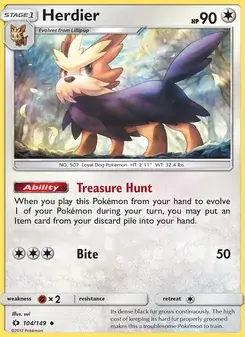 Herdier 104/149 Sun & Moon Pokémon card