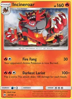 Incineroar 26/149 Sun & Moon Pokémon card