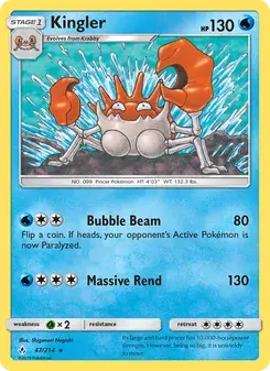 Kingler 47/214 Unbroken Bonds Pokémon card