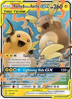 Raichu & Alolan Raichu GX 54/236 Unified Minds Pokémon card
