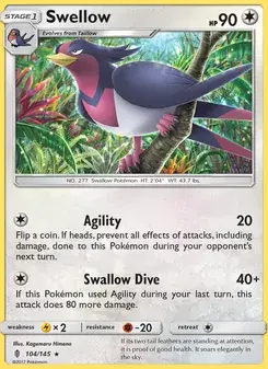 Swellow 104/145 Guardians Rising Pokémon card