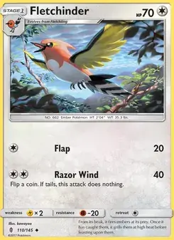 Fletchinder 110/145 Guardians Rising Pokémon card