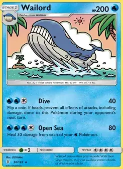 Wailord 30/145 Guardians Rising Pokémon card