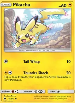 Pikachu 40/147 Burning Shadows Pokémon card