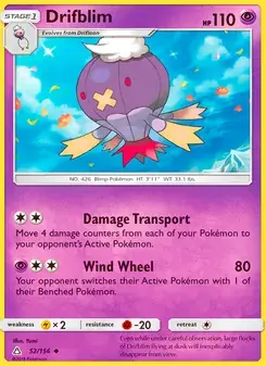 Drifblim 52/156 Ultra Prism Pokémon card