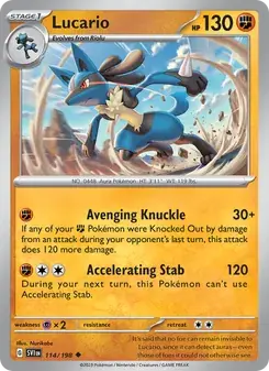 Lucario 114/198 Scarlet & Violet Pokémon card
