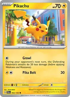 Pikachu 062/193 Paldea Evolved Pokémon card