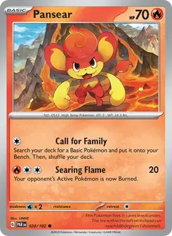 Pansear 020/182 Paradox Rift Pokémon card