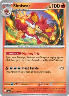 Simisear 021/182 Paradox Rift Pokémon card