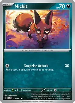 Nickit 119/182 Paradox Rift Pokémon card