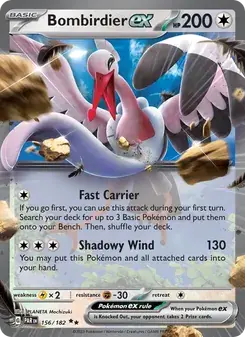 Bombirdier ex 156/182 Paradox Rift Pokémon card