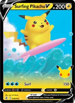 Surfing Pikachu V 8/25 Celebrations Pokémon card