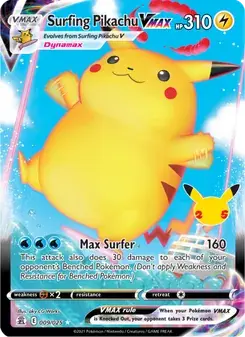 Surfing Pikachu VMAX 9/25 Celebrations Pokémon card