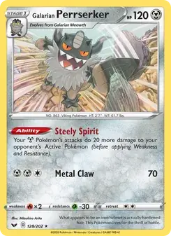 Galarian Perrserker 128/202 Sword & Shield Pokémon card