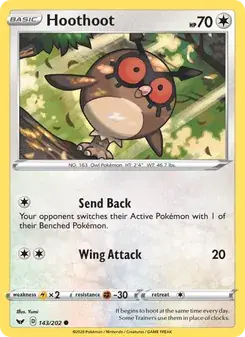 Hoothoot 143/202 Sword & Shield Pokémon card