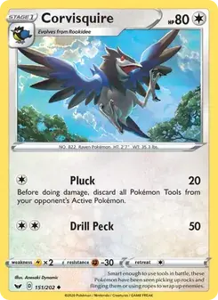 Corvisquire 151/202 Sword & Shield Pokémon card