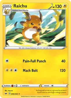 Raichu 66/202 Sword & Shield Pokémon card