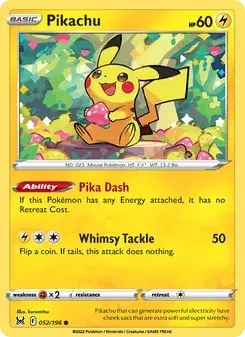 Pikachu 052/196 Lost Origin Pokémon card