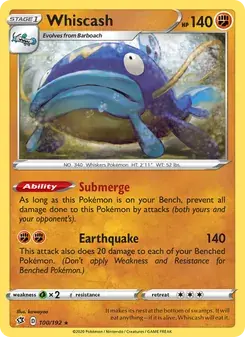 Whiscash 100/192 Rebel Clash Pokémon card
