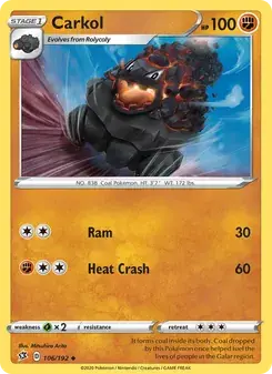 Carkol 106/192 Rebel Clash Pokémon card