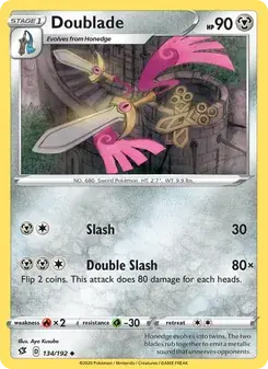 Doublade 134/192 Rebel Clash Pokémon card