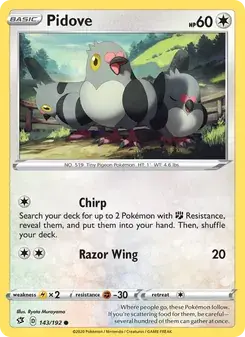 Pidove 143/192 Rebel Clash Pokémon card
