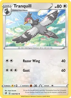 Tranquill 144/192 Rebel Clash Pokémon card