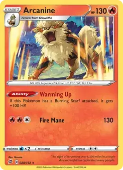 Arcanine 28/192 Rebel Clash Pokémon card