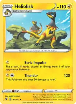 Heliolisk 64/192 Rebel Clash Pokémon card