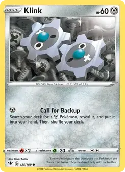 Klink 125/189 Darkness Ablaze Pokémon card
