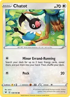 Chatot 139/185 Vivid Voltage Pokémon card
