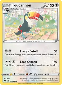 Toucannon 145/185 Vivid Voltage Pokémon card