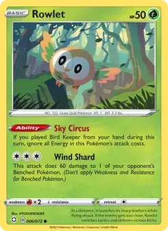 Rowlet 6/72 Shining Fates Pokémon card
