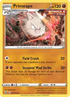 Primeape 67/163 Battle Styles Pokémon card