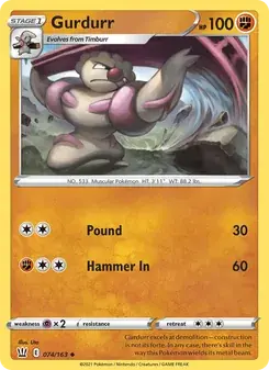 Gurdurr 74/163 Battle Styles Pokémon card