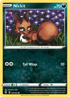 Nickit 104/203 Evolving Skies Pokémon card